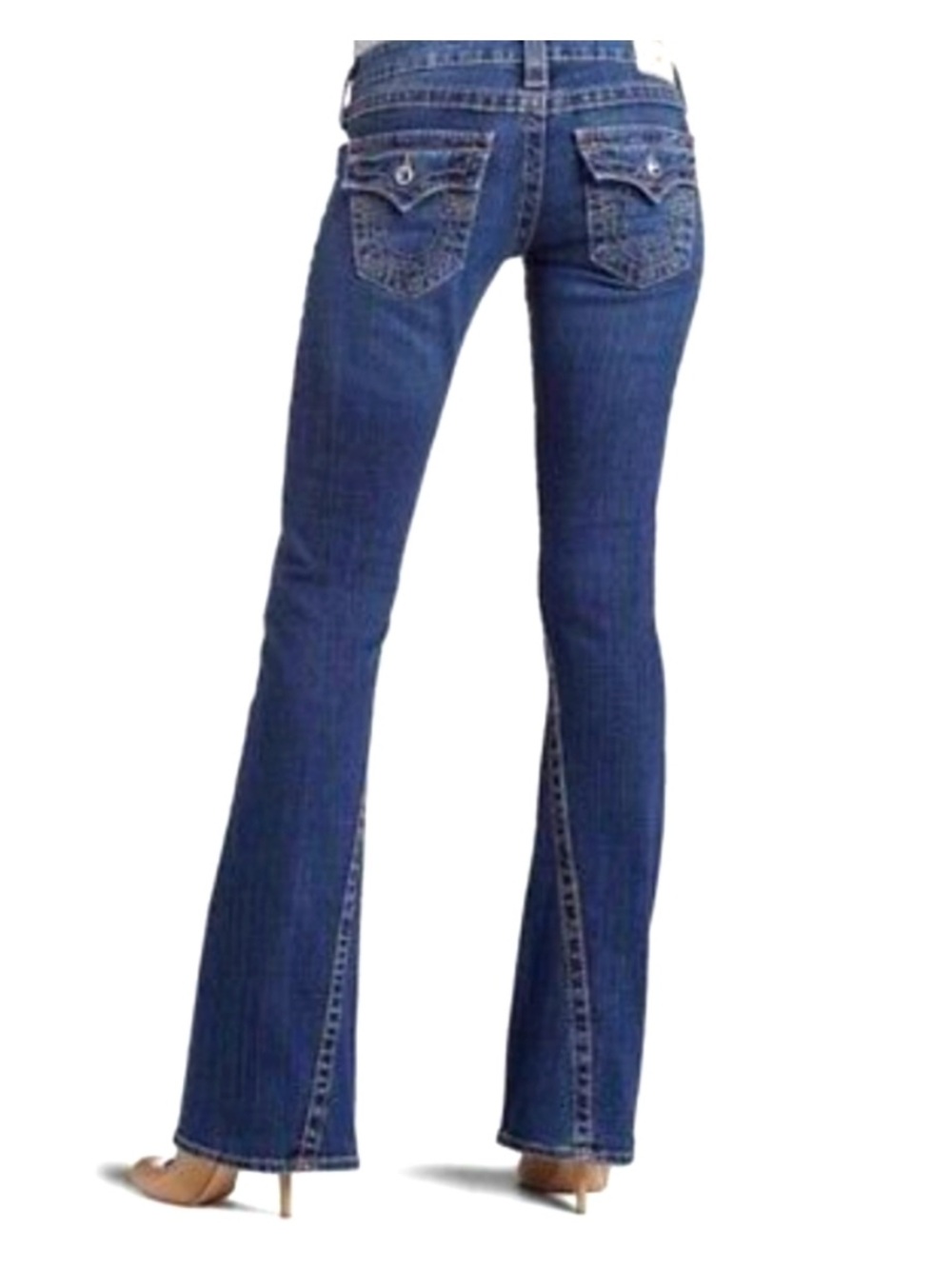 True Religion Y2K Joey flare jeans for women, horseshoe pockets. Mid/low rise